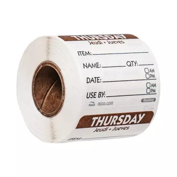 Thursday Dissolving 2" x 2" Shelf Life Trilingual Food Rotation Labels - 250/Roll